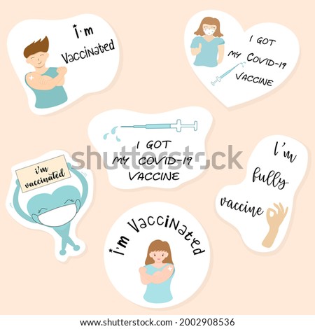 Vector- Set of man and woman on vaccinated concept. Coronavirus (Covid-19). Healthcare, medical. Clip art. Can be use for sticker, print, paper, banner.