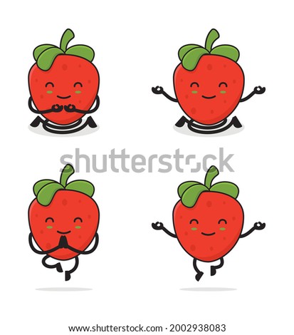 strawberry fruit cartoon. in a meditation pose, isolated on a white background.