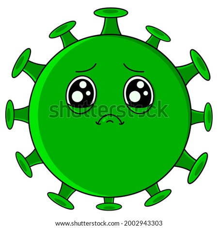 Coronavirus. Cartoon cute green sad virus with big eyes. Vector illustration for websites of medical institutions, magazines, childrens books and prints.
