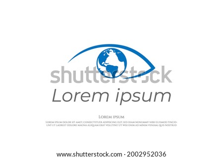 Eye with World Globe for Global Vision Trade Logo Design Vector