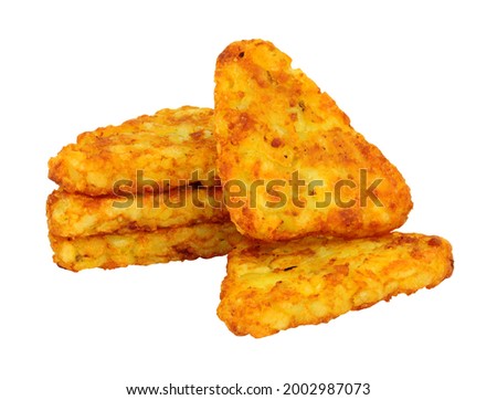 Group of crispy potato hash browns isolated on a white background Royalty-Free Stock Photo #2002987073