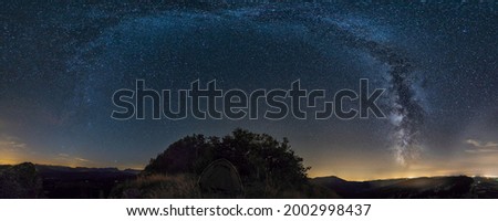 Milky Way panorama with tent in Provence, France