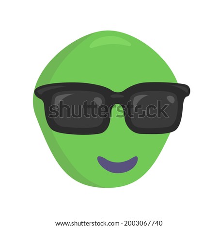 Alien Sunglasses Sign Emoji Icon Illustration. Extraterrestrial Vector Symbol Emoticon Design Clip Art Sign Comic Style.