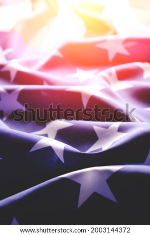Flag United States America. Independence Day and Memorial Day.Stars and stripes.With sunlight