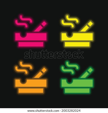 Ashtray four color glowing neon vector icon