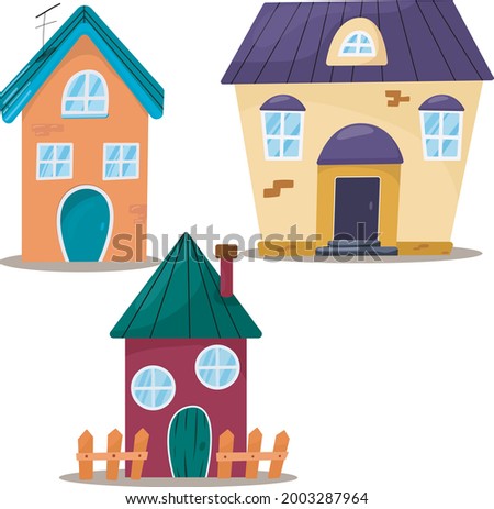 
set with three different bright houses on a transparent background