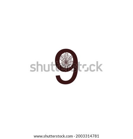 Number 9  with spider web icon design template vector illustration