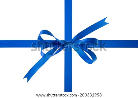 Blue ribbon with a bow on a white background