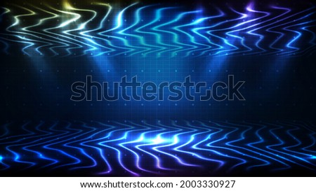 Abstract futuristic blue background of glowing stage with beautiful spotlight ray