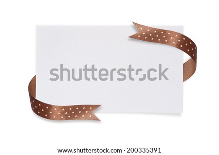 White paper card with a Brown ribbon on a white background.
