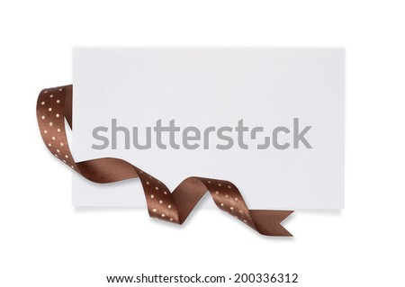 White paper card with a Brown ribbon on a white background.