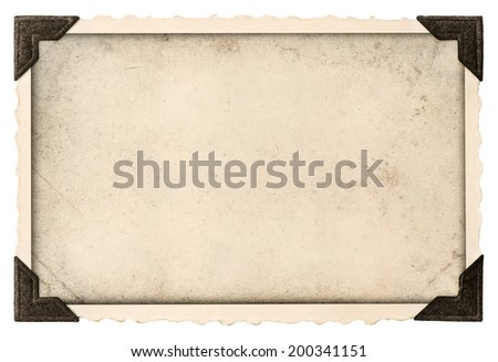 old photo frame with corner and empty field for your picture isolated on white background