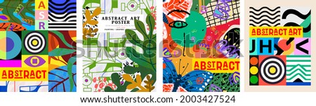 Abstract art poster. Vector trendy illustrations of geometric shapes, lines, faces and objects for modern background, flyer or card. Royalty-Free Stock Photo #2003427524
