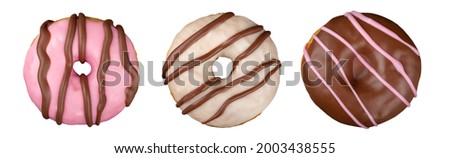 Various Colorful Donuts Isolated on White Background.