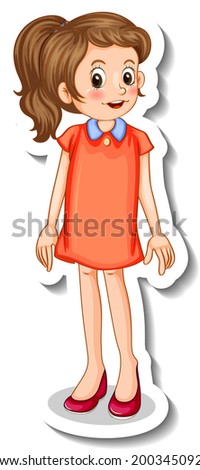 Sticker template with a teenager girl cartoon character isolated illustration