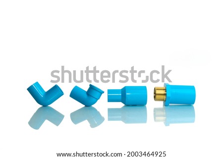 Blue PVC pipe fitting isolated on white background