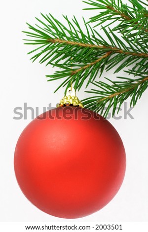 Christmas postcard with red ball. White background. 9