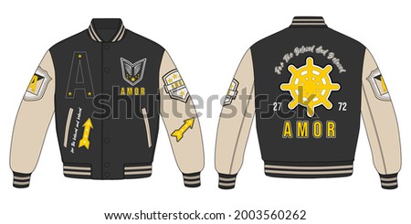 Varsity Jacket Minimalist and Modern Design Simple, Milk Chocolate and Black Color New Style Commercial Use Mockup Template Royalty-Free Stock Photo #2003560262