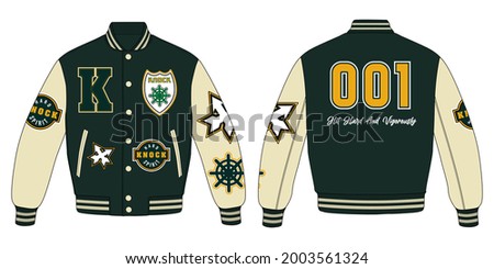 Simple Modern Minimalist Design Army Green And Beige Color Varsity Jacket Mockup New Style Commercial Use Royalty-Free Stock Photo #2003561324