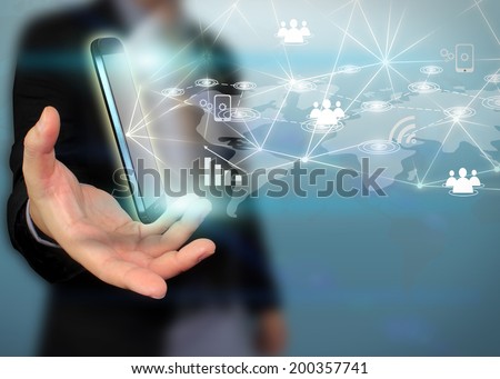 businessman holding social network concept.  Royalty-Free Stock Photo #200357741