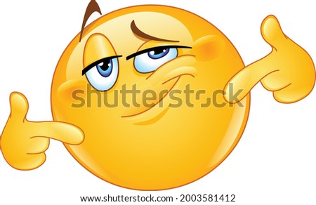 Emoji emoticon proud of himself, pointing oneself with fingers happy. Royalty-Free Stock Photo #2003581412