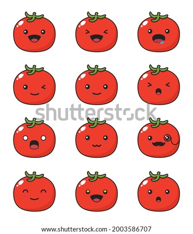 tomato cartoon. with different facial expressions isolated on a white background