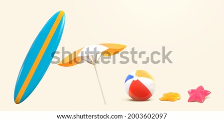 3d elements of summer beach objects. Items used for sunbathing, outdoor activities, or leisure recreation Royalty-Free Stock Photo #2003602097