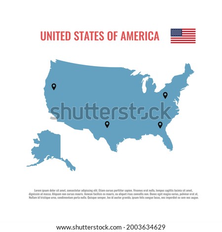 United States of America isolated map and state territory. USA political map illustration template. geographic banner design