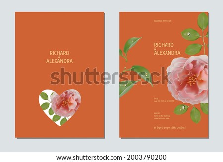 Floral design wedding invitation template, rose flowers with leaves