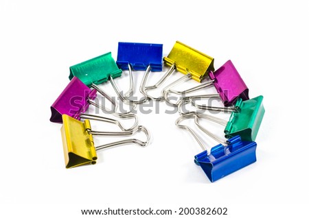 color binder clips isolated on white background