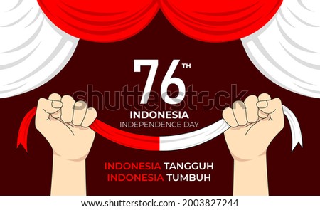 17 August. Indonesia Happy Independence Day greeting card with hands clenched, Spirit of freedom symbol. Use for banner, and background.