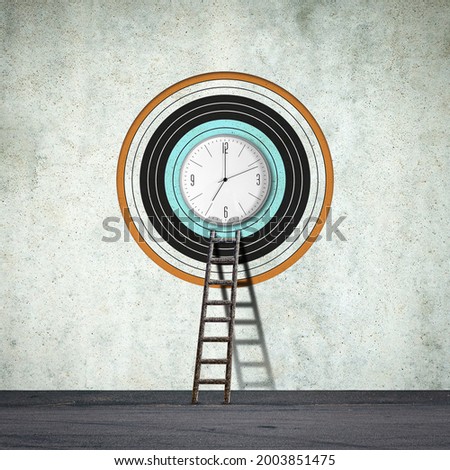 Clock is in the center of the target. Ladder to them. Time management concept. Business. Lifestyle. Background.