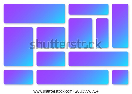 Modern colorful paper banners with blue and violet gradient. Adhesive stickers, labels with rounded corners. Vector illustration.
