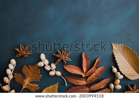 Autumn floral design greeting card of dried leaves