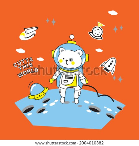 cute bear on the moon. drawn style Kids T-Shirt Design Vector illustration By Design For You