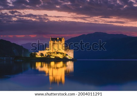 Nigh-time at Eilean Donan castle at Kyle of Lochalsh in the Scottish highlands Royalty-Free Stock Photo #2004011291
