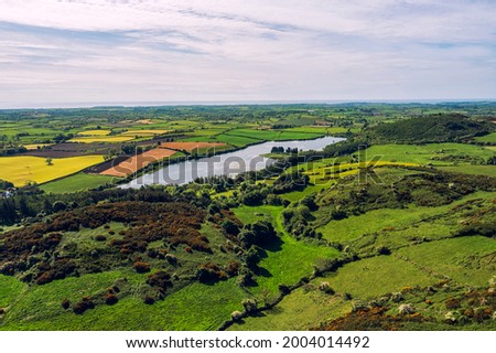 Aerial view of summer sunny Downpatrick countryside, Northern Ireland