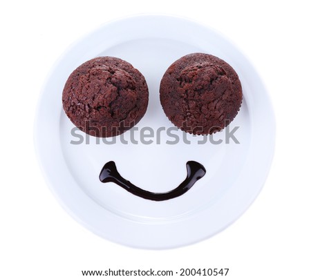 Two tasty muffins on plate isolated on white
