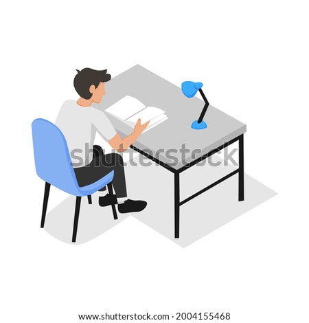 visual design, flat, vector, illustration, clip art of people studying and reading books