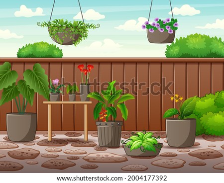 Illustration of the pot of plants inside the high fence