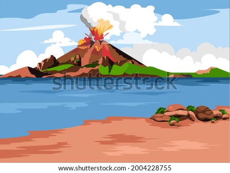illustration of the atmosphere of a volcano erupting releasing hot clouds