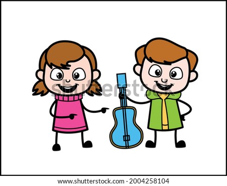 Retro Cartoon Girl Teen and boy with guitar