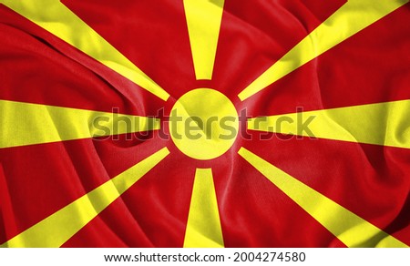Waving Fabric Texture of the Flag of Macedonia. Waving Flag of the Macedonia