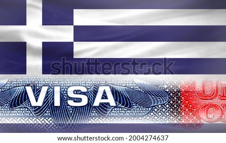 United States of America Visa Document, with Greece flag in the background.