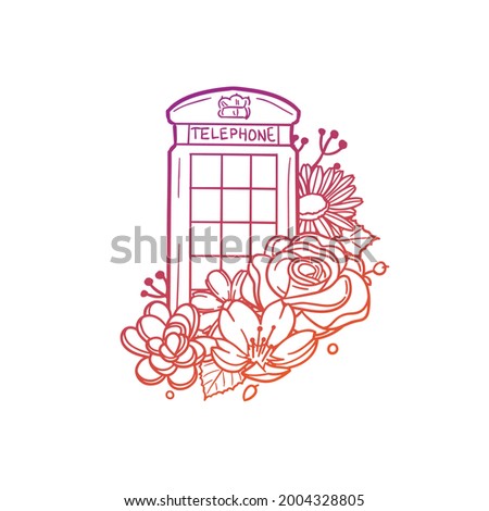 English Telephone Rose Flower with Vintage Communication Design. Classic Floral Frame Ornament Vector Style. Decoration Design Wreath Illustration.