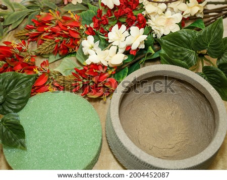 View of material for making an artificial floral centerpiece.