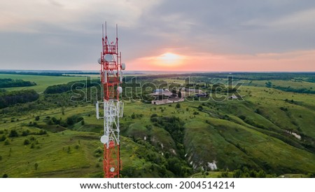 Telecommunication tower 5G, Wireless Antenna connection system of communication systems in countryside. Royalty-Free Stock Photo #2004514214