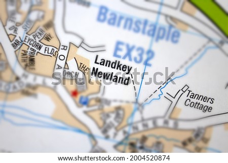 Landkey Newland village - Devon, United Kingdom colour atlas map town name