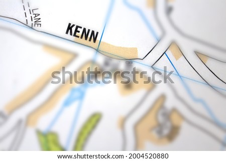 Kenn village - Devon, United Kingdom colour atlas map town plan and district, village, town and county name