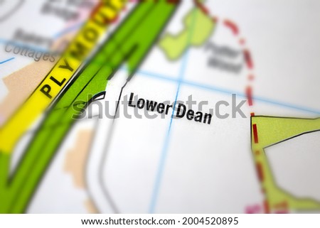 Lower Dean village - Devon, United Kingdom colour atlas map town plan and district, village, town and county name